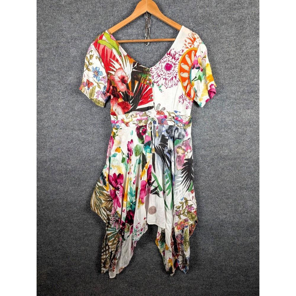 Sacred Threads Floral Patchwork Handkerchief Hem Boho Dress S/M Asymmetrical